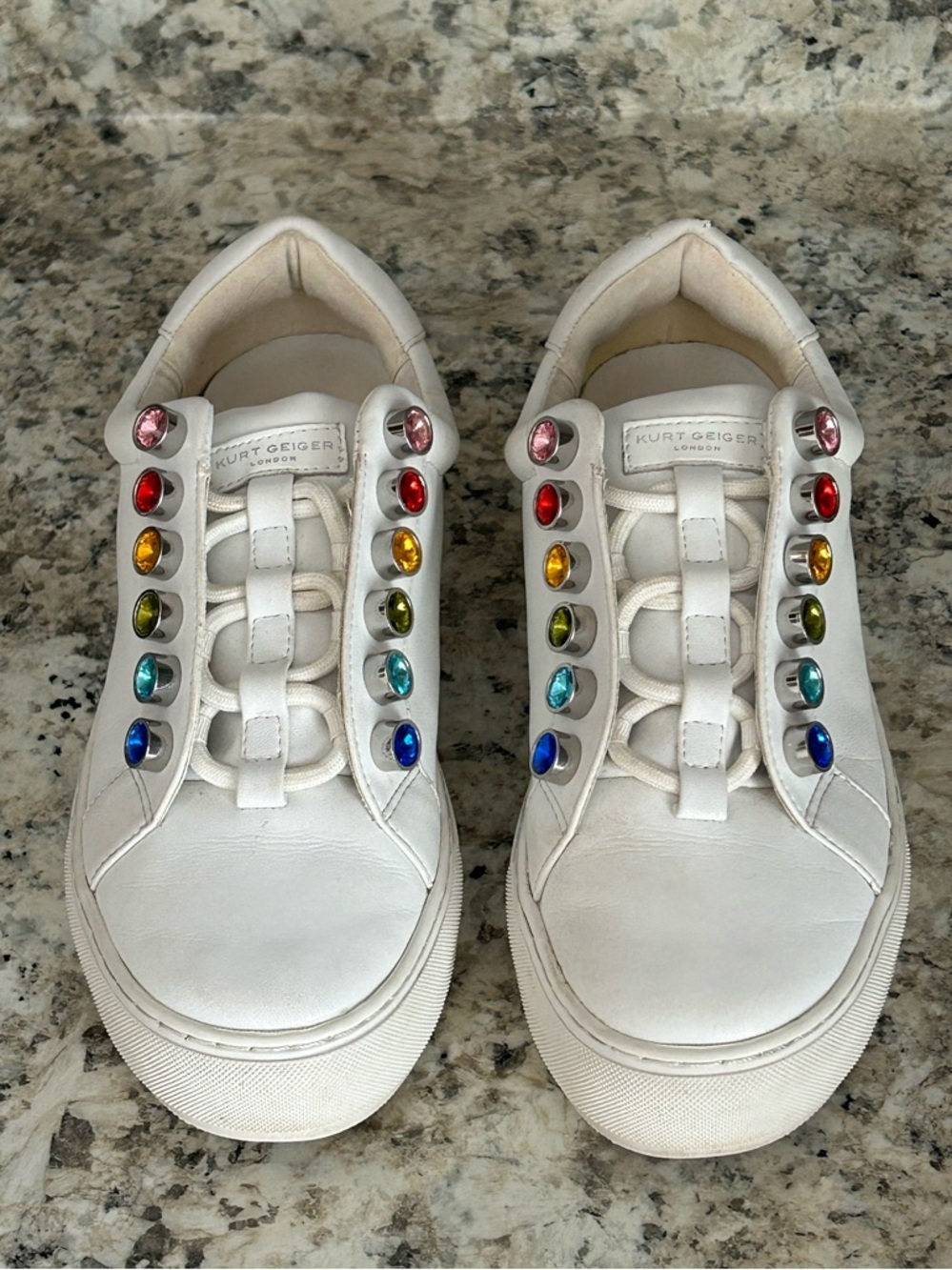 Kurt Geiger London Liviah White Leather Rainbow Crystals Chunky Sneakers Size 37 - Picture 2 of 14
